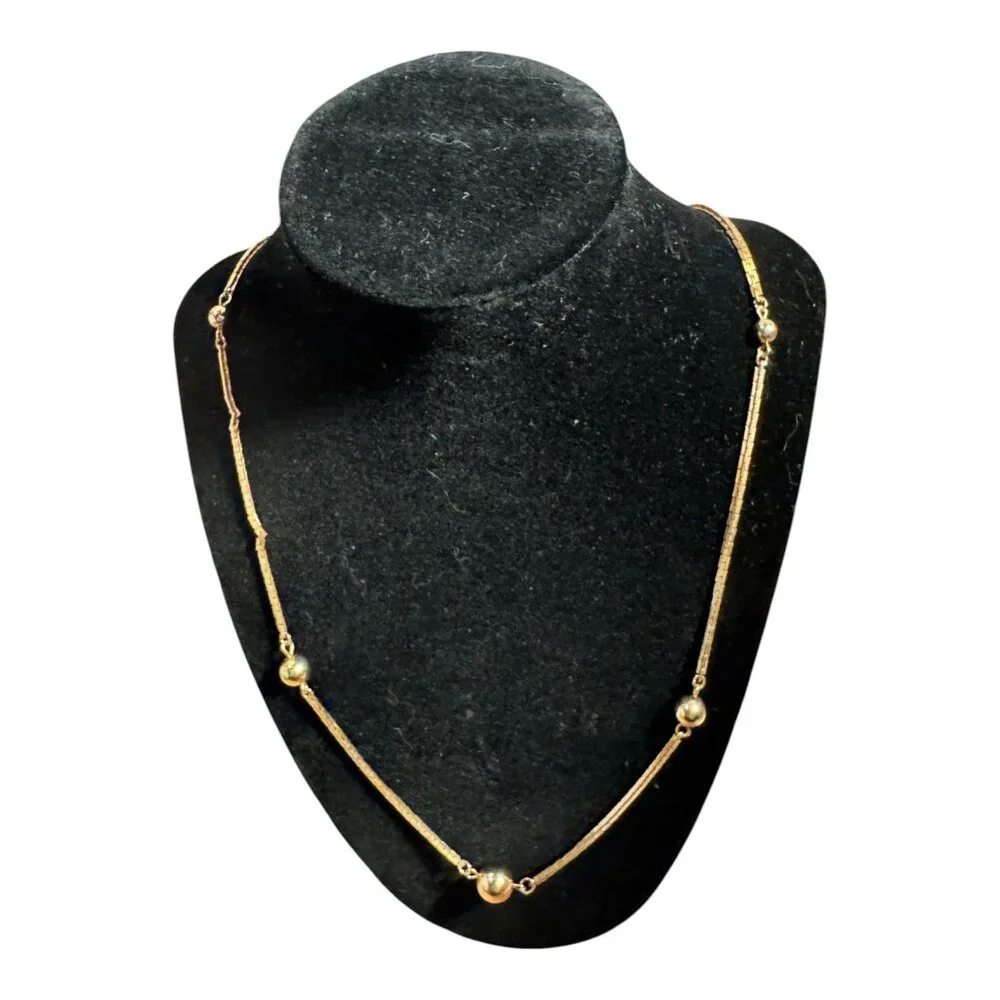 Vintage Gold-Tone Avon Necklace With Beaded Accents & Oval Tag - Picture 7 of 8